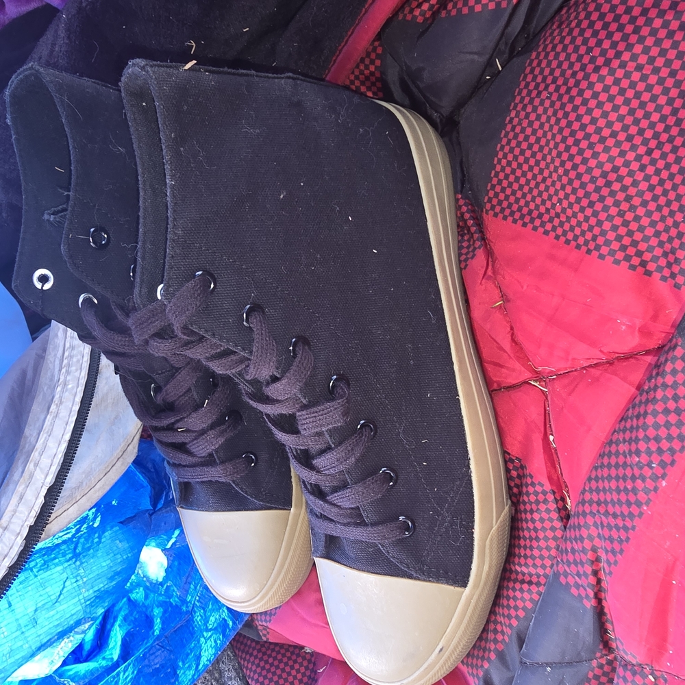 Black High-Top Sneakers with Tan Soles